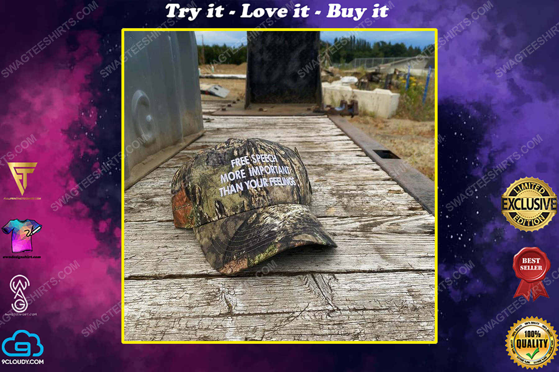 Camo free speech more important than your feelings full print classic hat