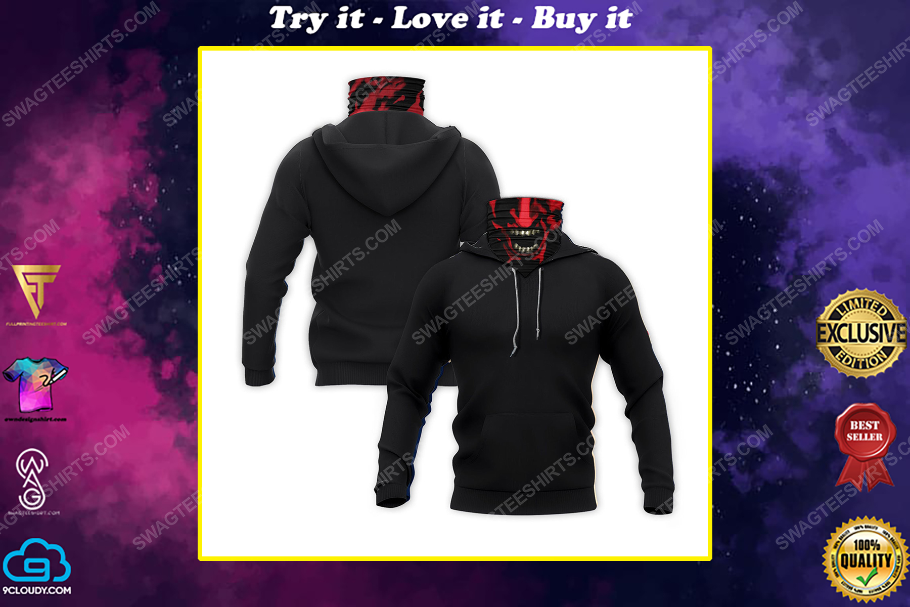 Face red demon for halloween full print mask hoodie