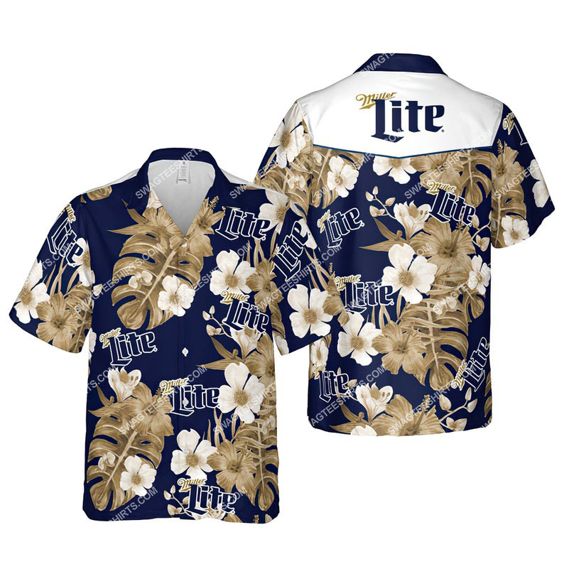 Floral miller lite beer summer vacation hawaiian shirt 1