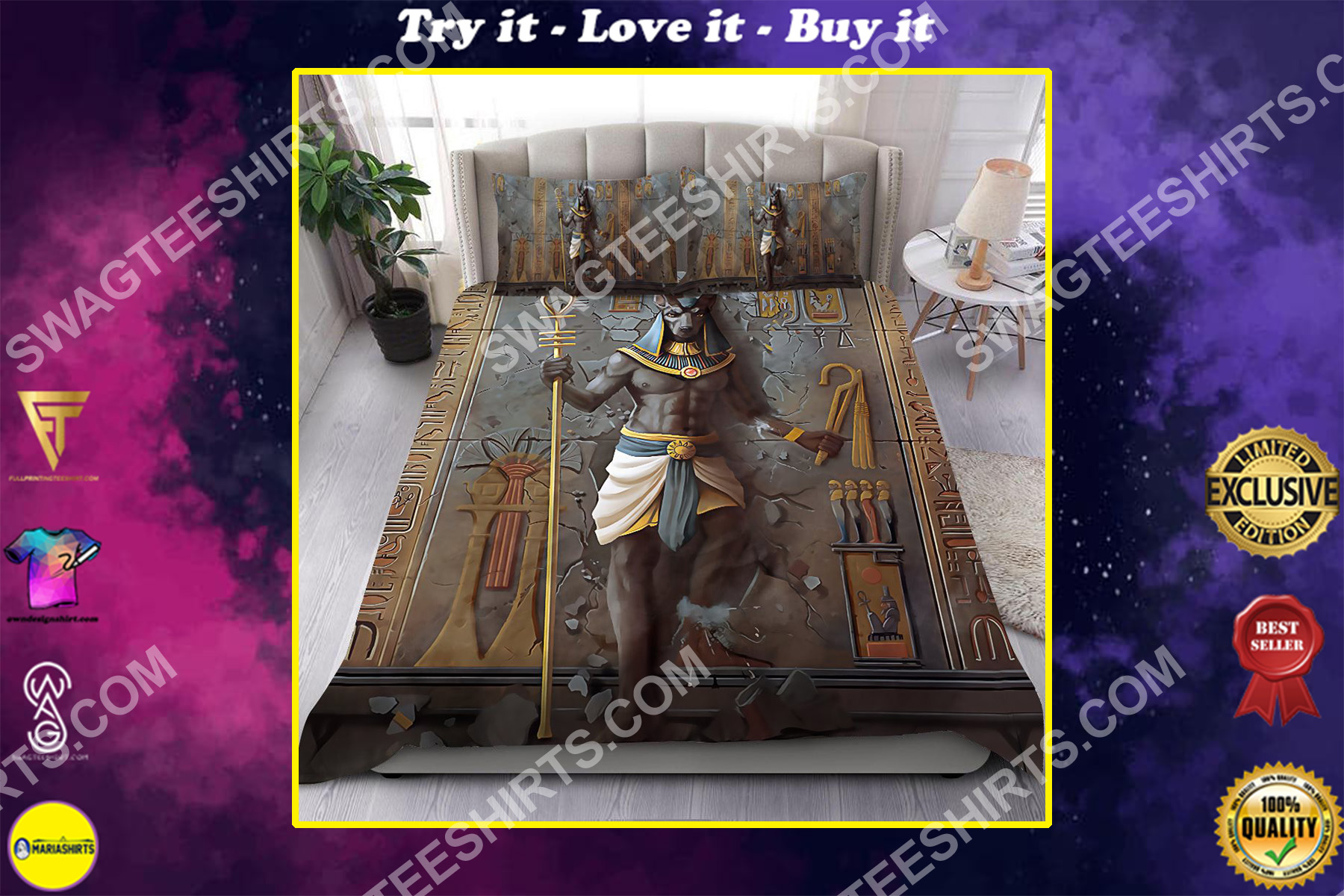 God of the dead anubis all over printed bedding set