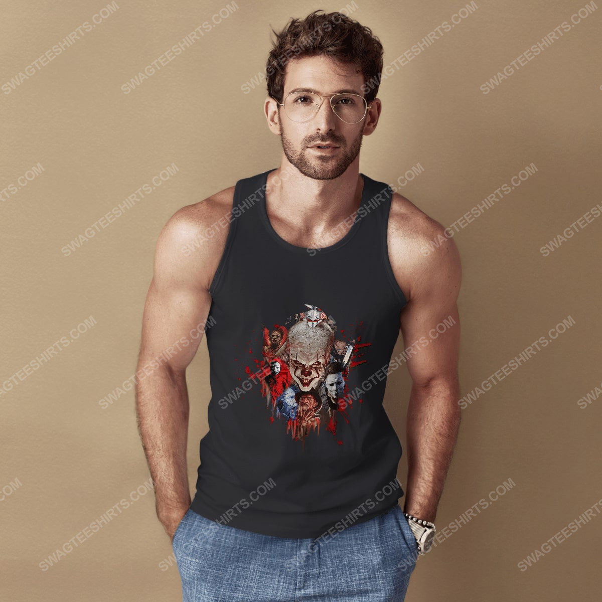 Halloween night horror movie villains with bloody tank top 1(1)