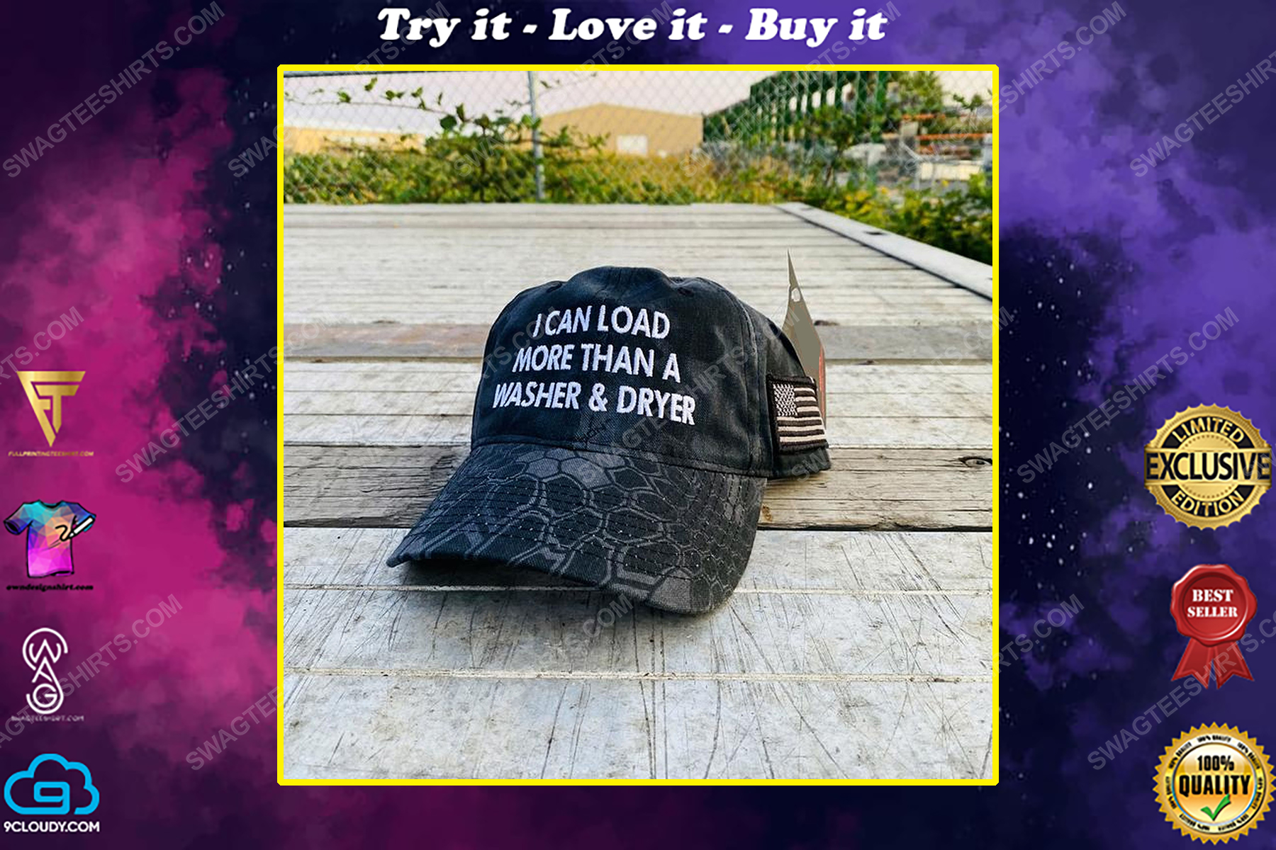 I can load more than a washer and dryer full print classic hat