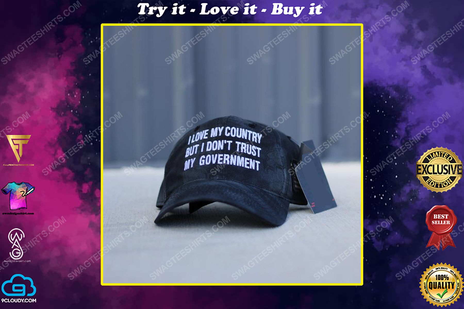 I love my country but i don't trust my government full print classic hat