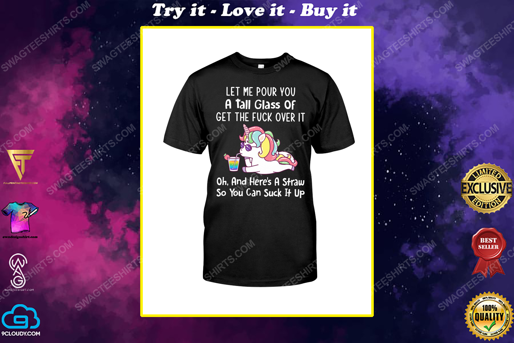 Unicorn let me pour you a tall glass of get over it shirt