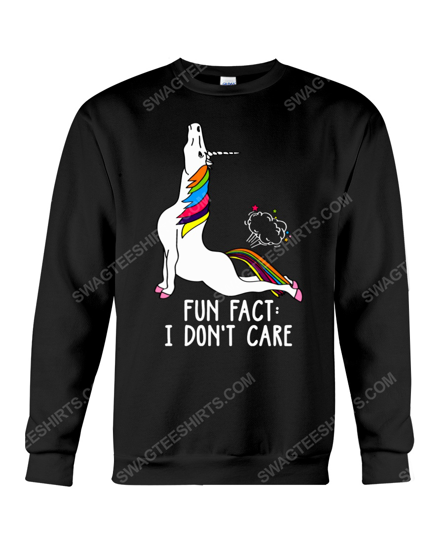 Unicorn yoga fun fact i don't care sweatshirt 1