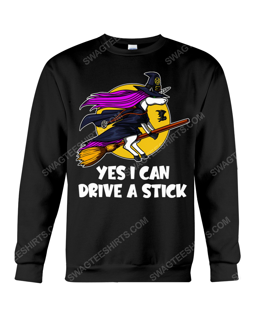 Yes i can drive a stick unicorn witch halloween sweatshirt(1)