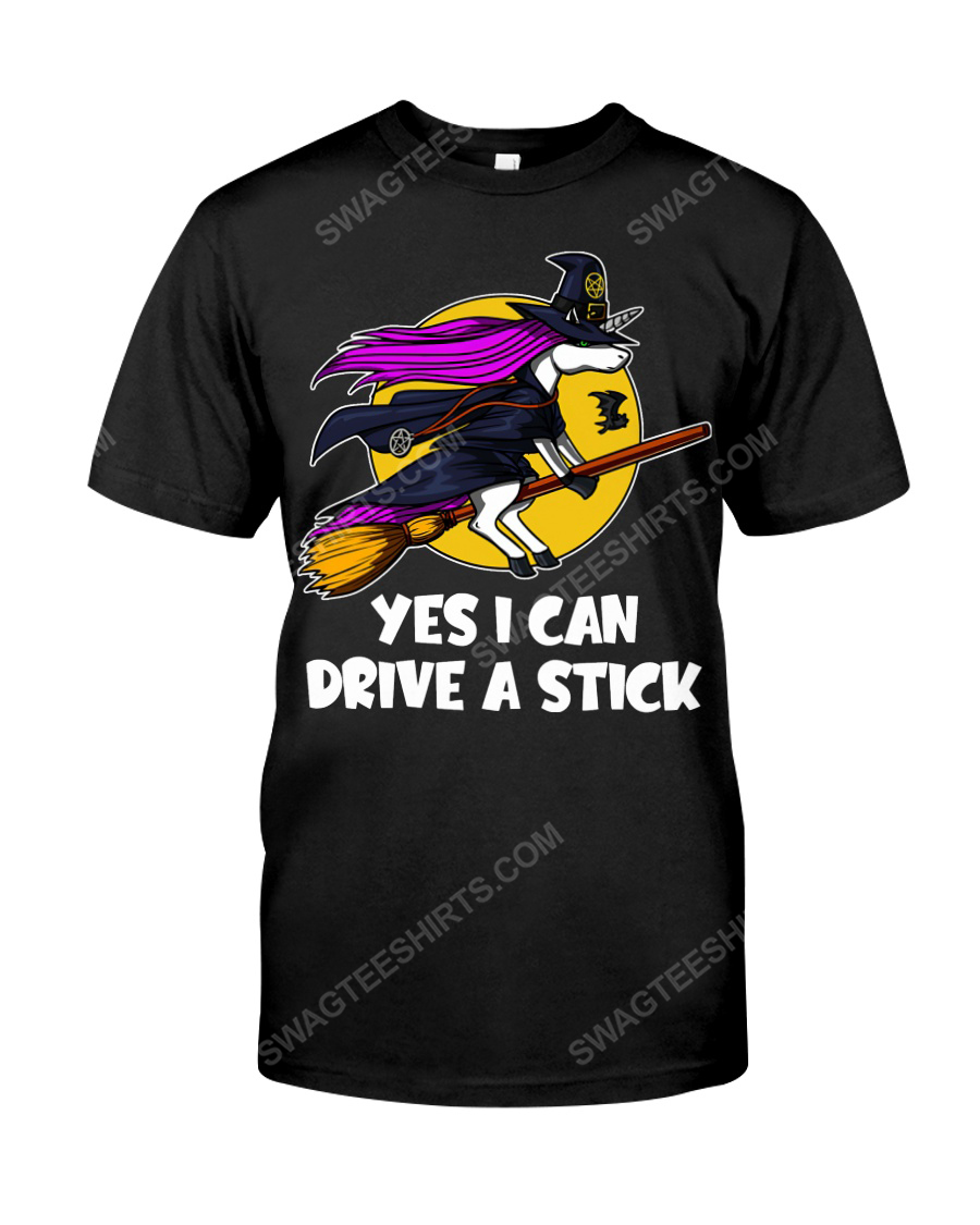 Yes i can drive a stick unicorn witch halloween tshirt(1)