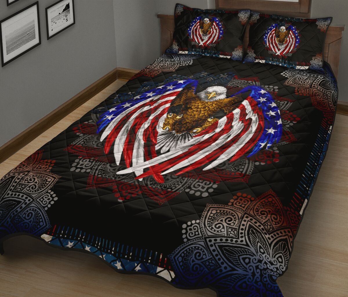 american flag eagle mandala version full over print quilt 3