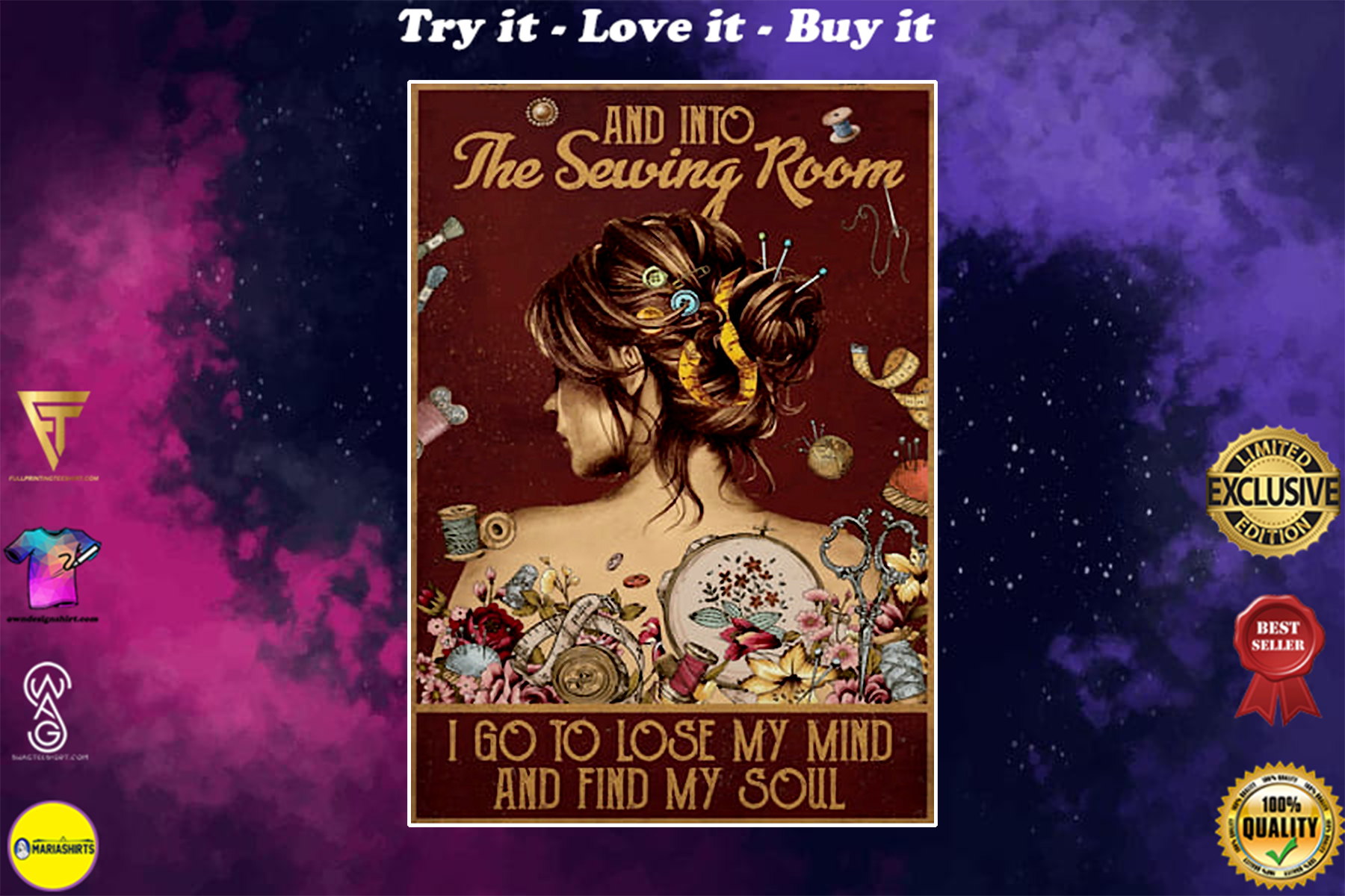 and into the sewing room i go to lose my mind and find my soul poster