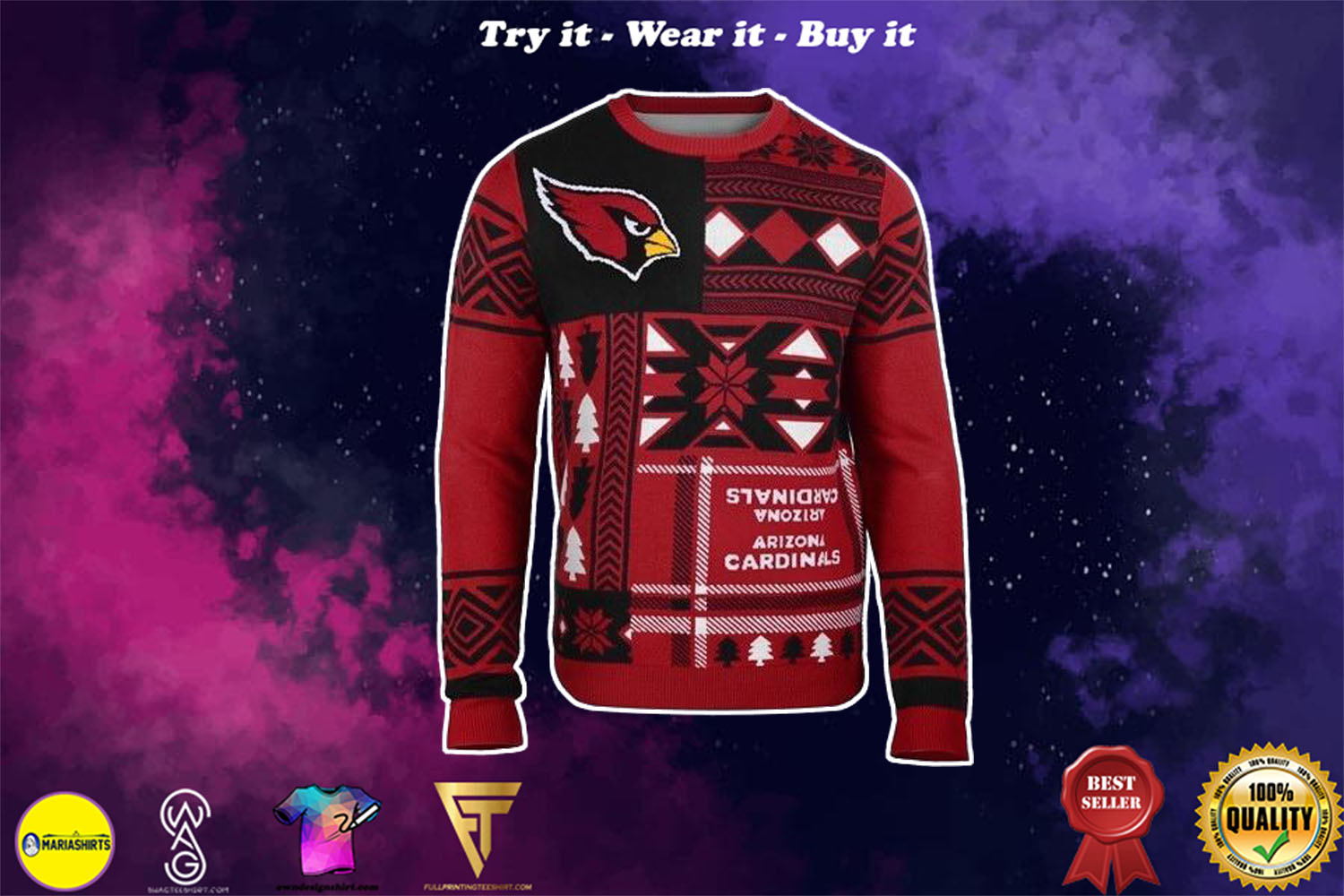 arizona cardinals patches ugly christmas sweater