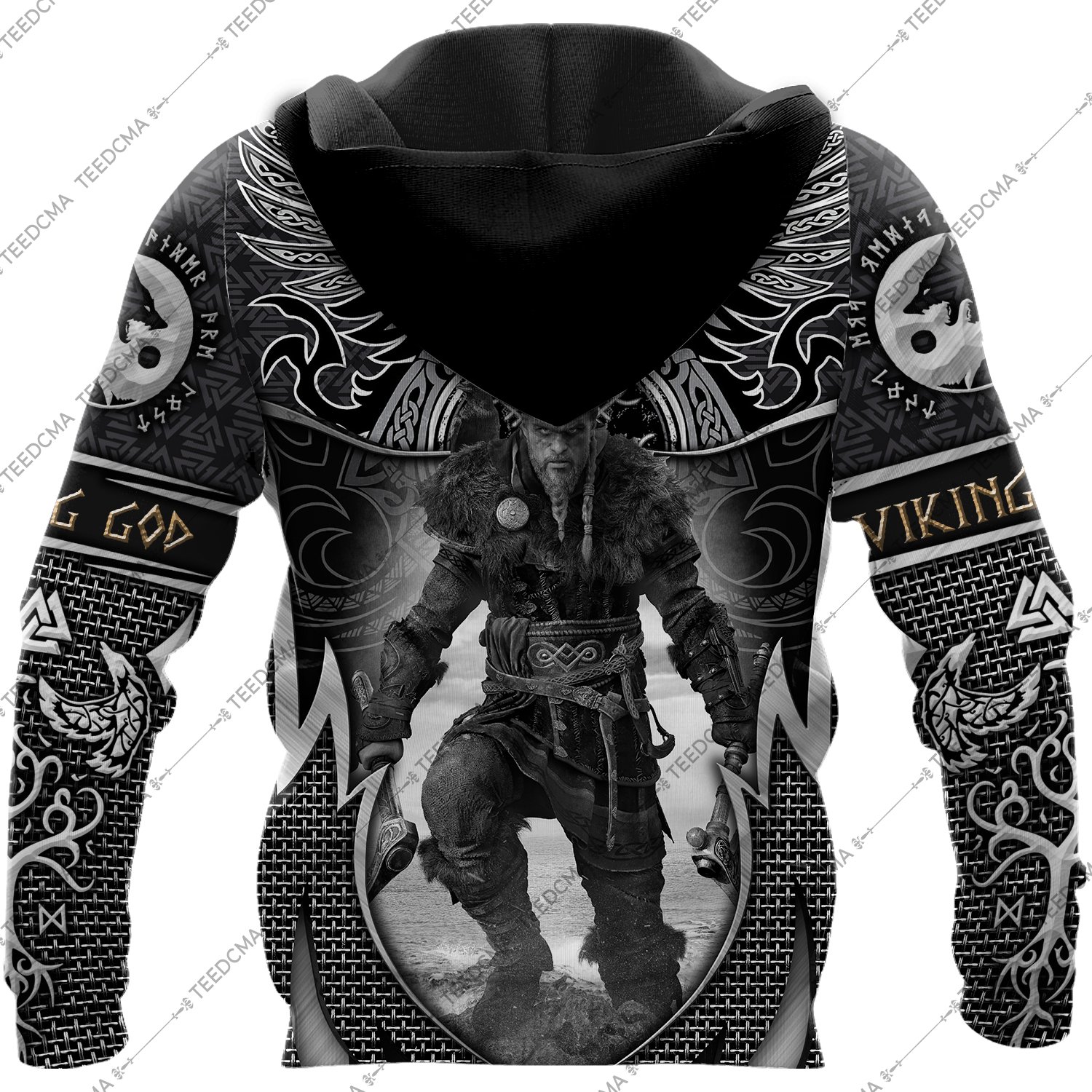 assassin's creed valhalla viking all over printed hoodie - back