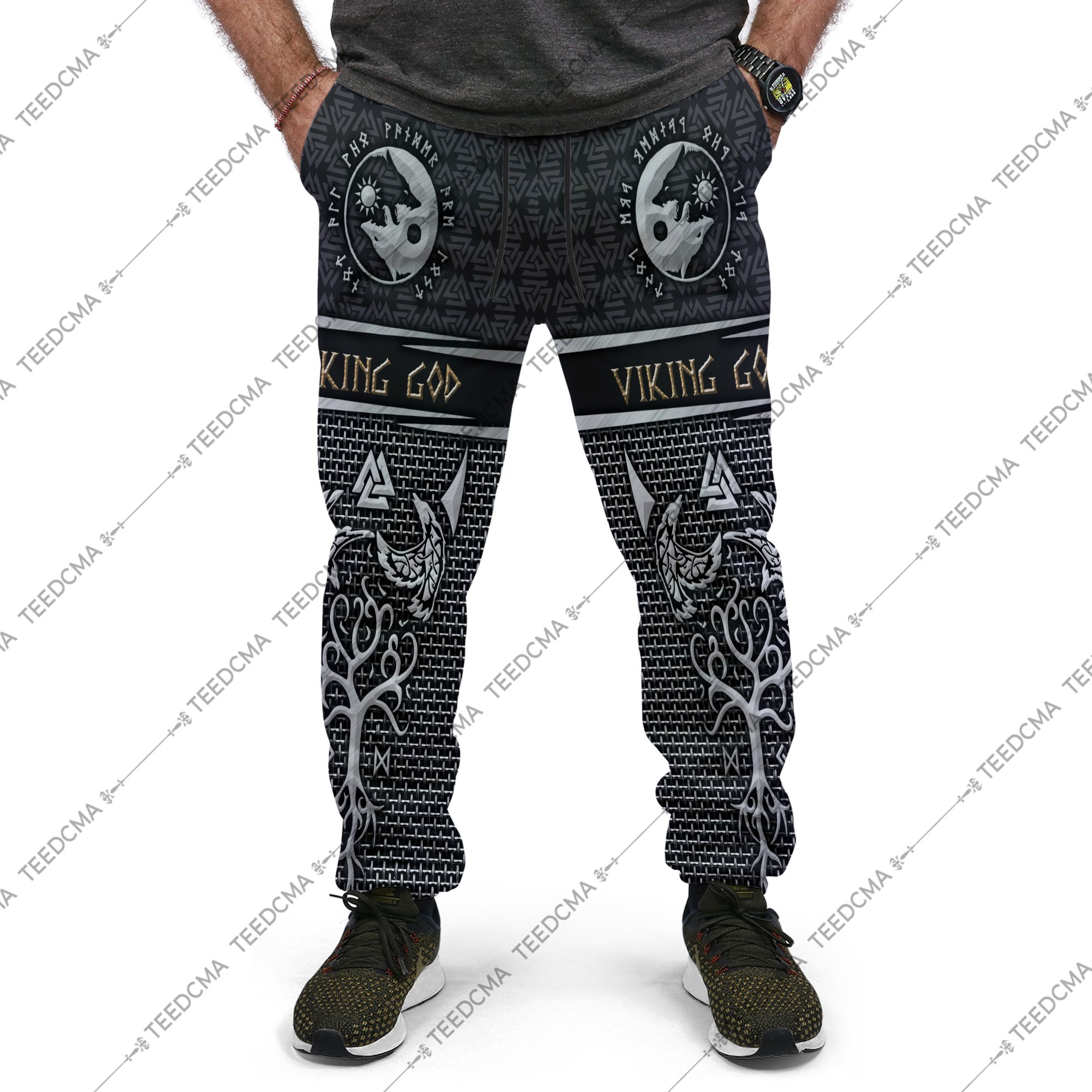 assassin's creed valhalla viking all over printed long-pants