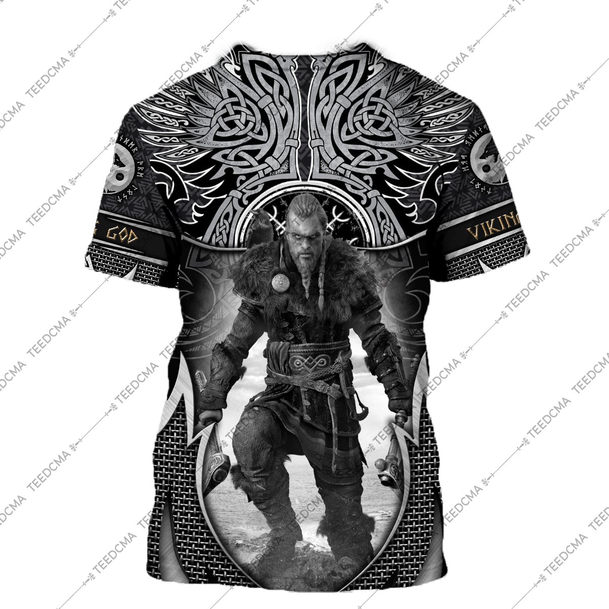 assassin's creed valhalla viking all over printed tshirt - back
