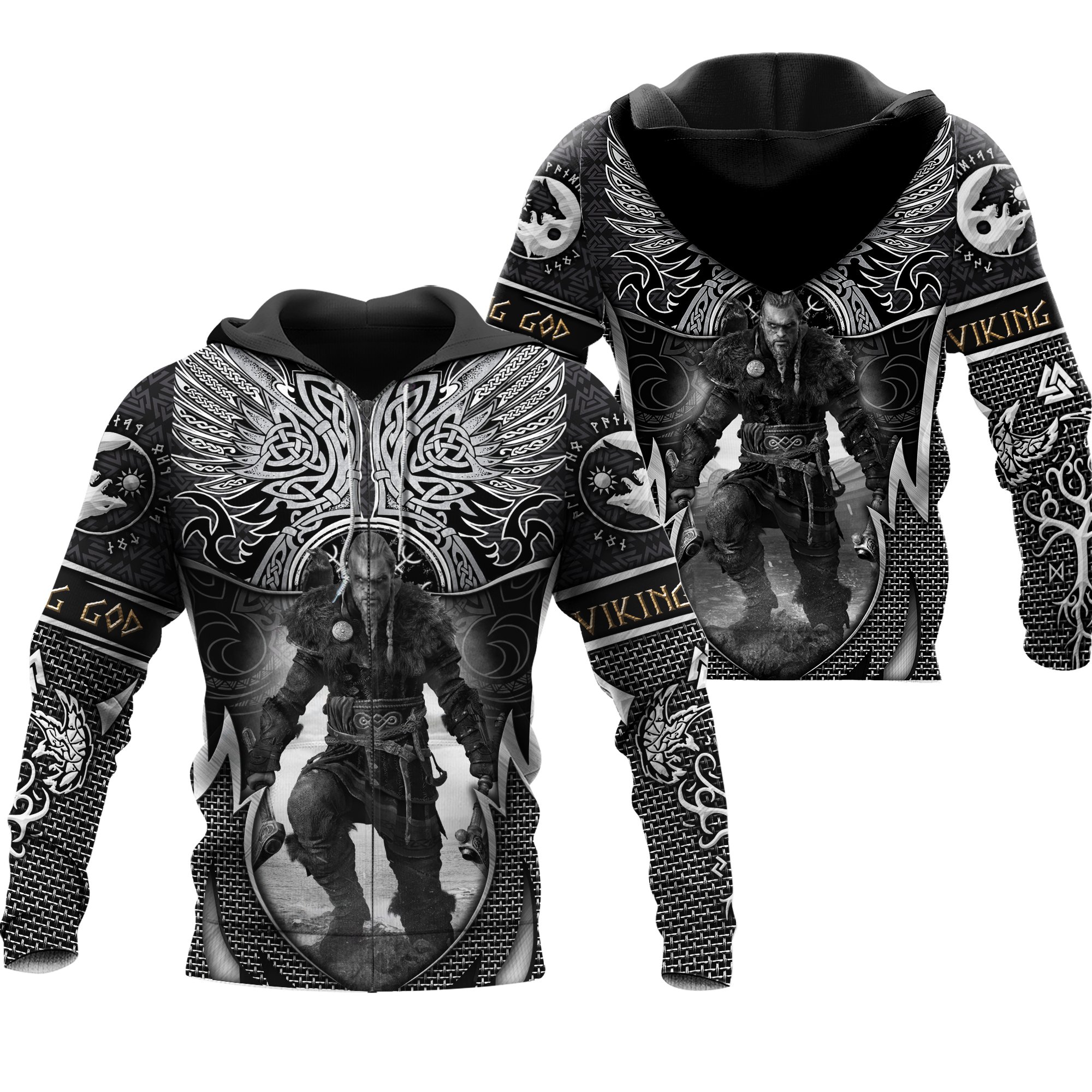 assassin's creed valhalla viking all over printed zip hoodie