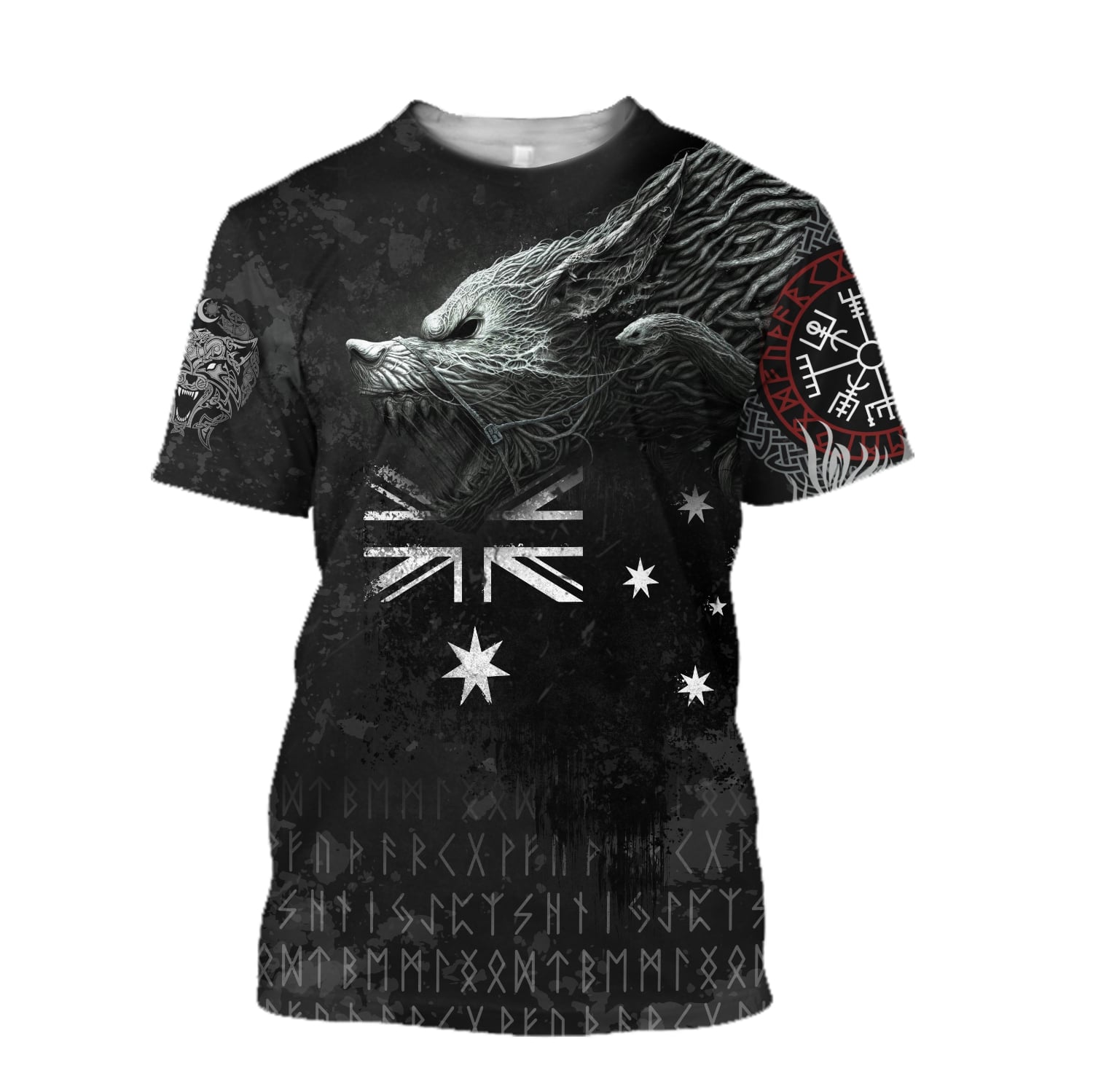 australia flag viking fenrir all over printed tshirt