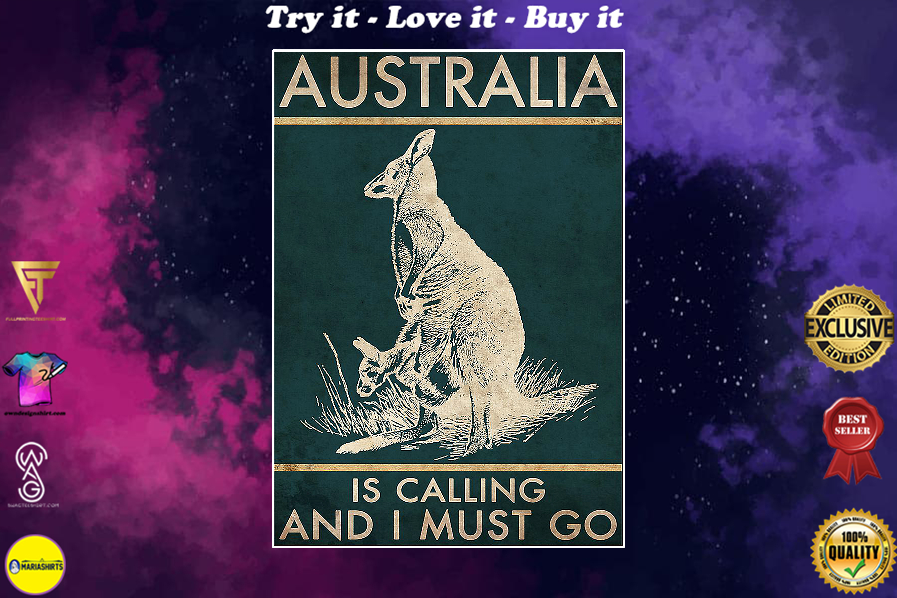 australia is calling and i must go kangaroo vintage poster