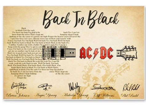 back in black guitar lyrics acdc rockband poster 4