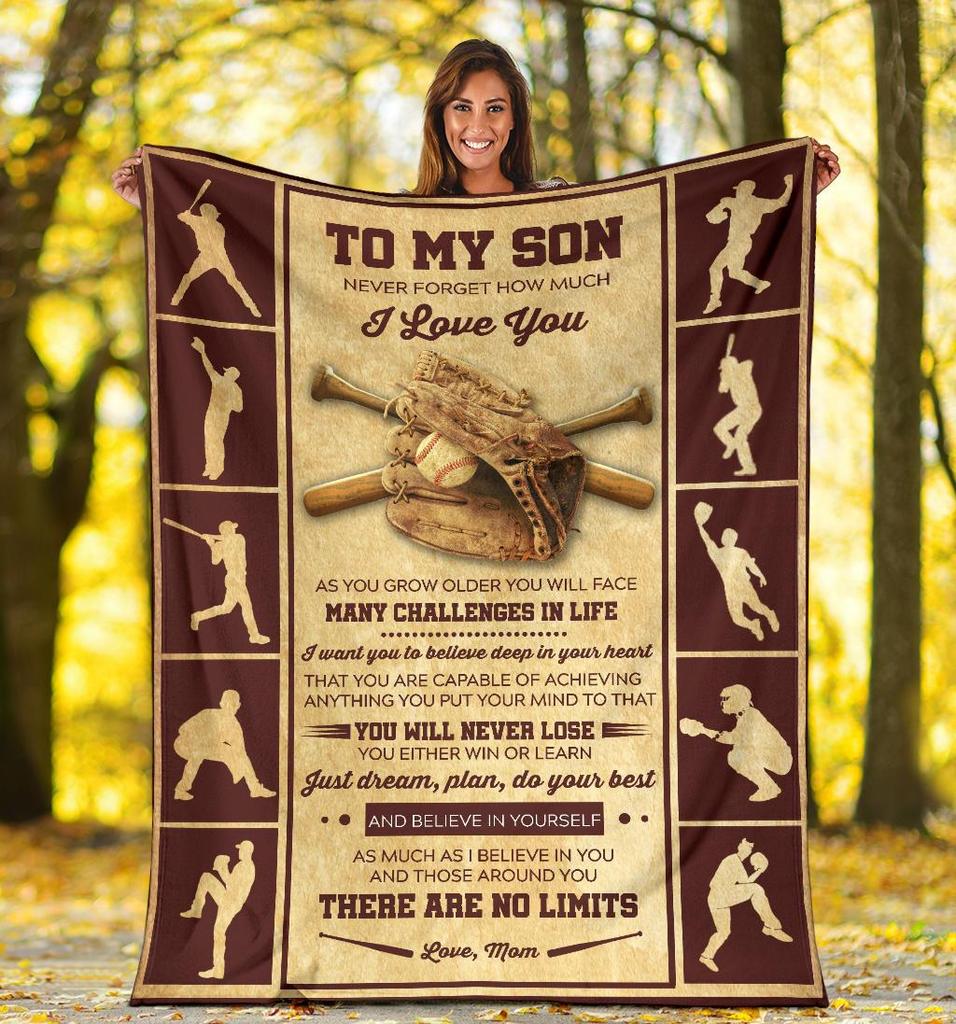 baseball to my son never forget how much i love you love mom blanket 2