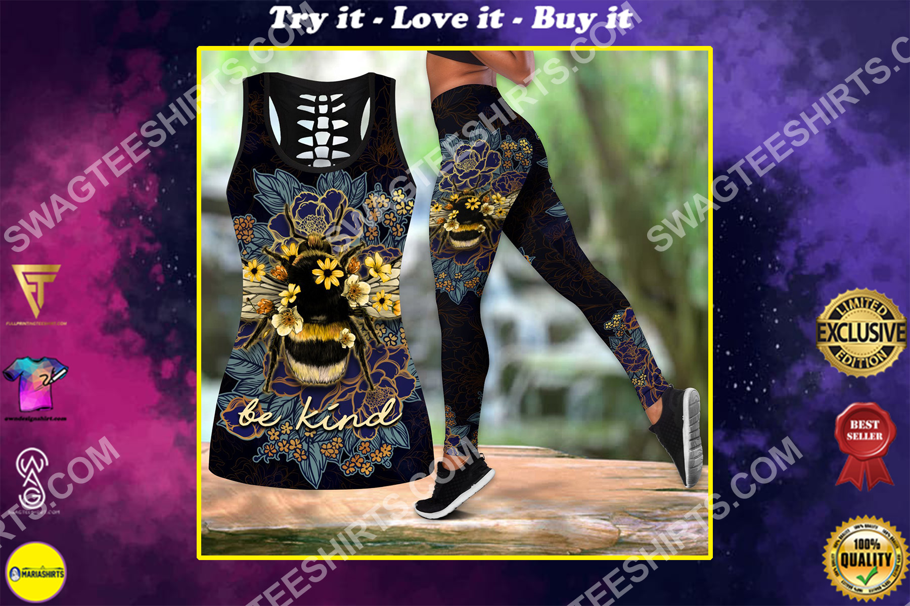 be kind bee floral all over printed set sports outfit