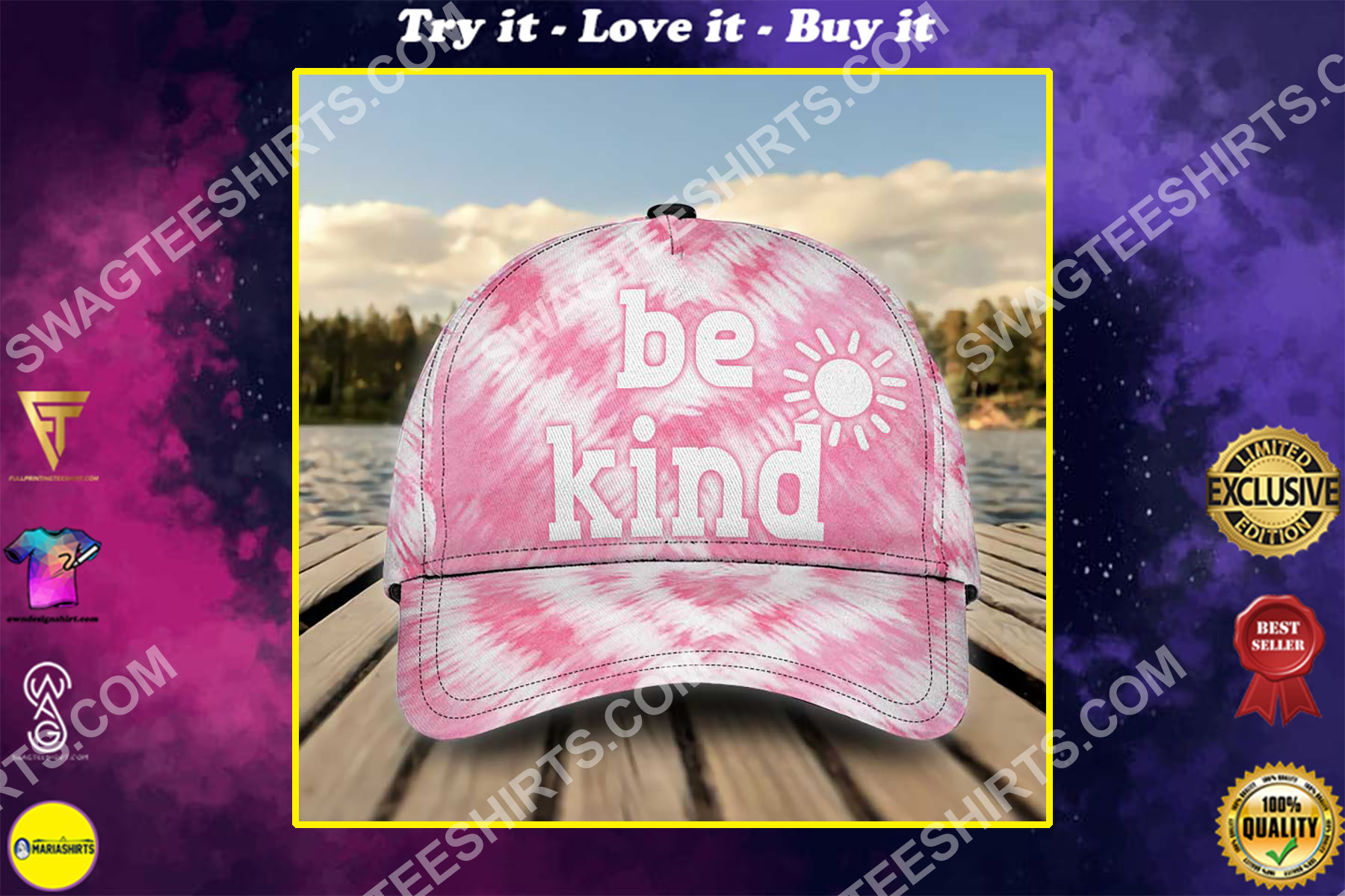be kind tie-dye colorful all over printed classic cap