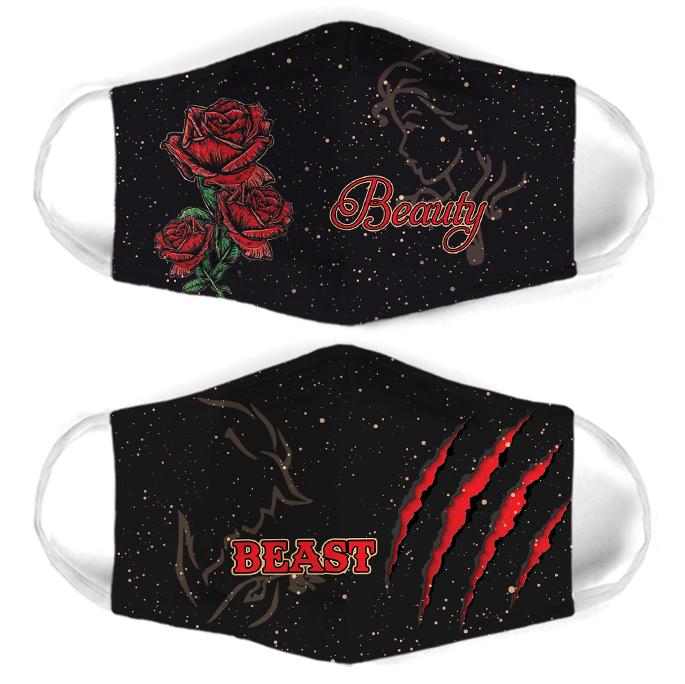beauty and the beast for couple love all over print face mask 2