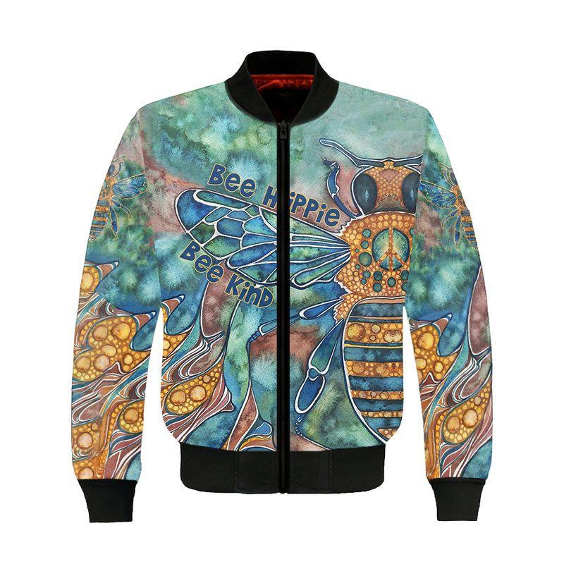 bee hippie bee kind all over printed bomber