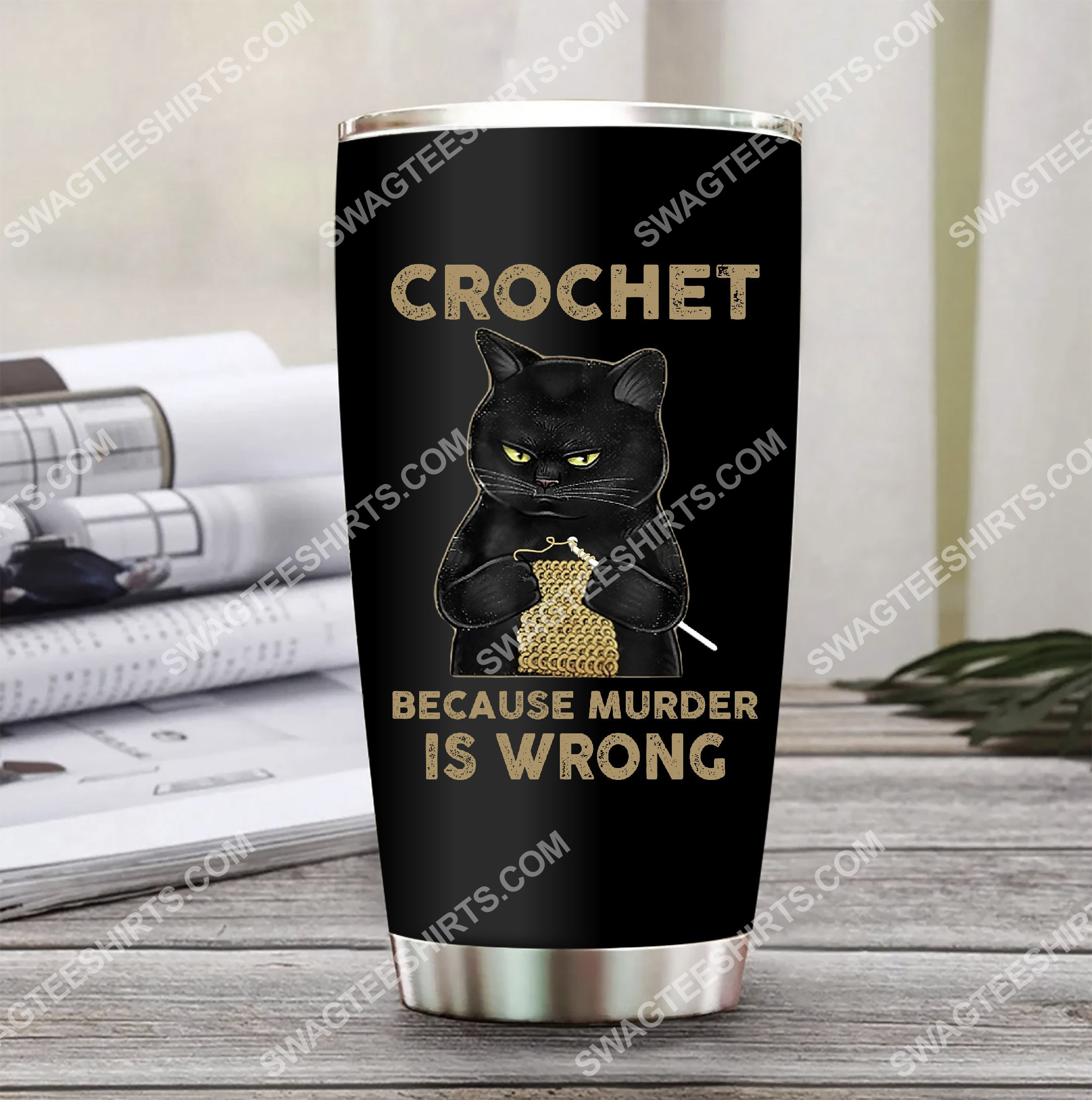 black cat crochet because murder is wrong all over printed stainless steel tumbler 2(1) - Copy