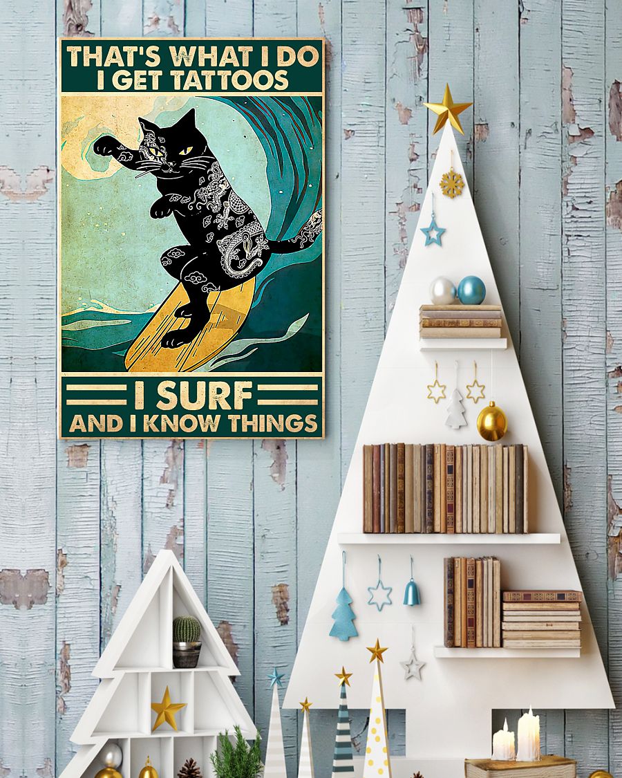 black cat thats what i do i get tattoos i surf and i know things surfing vintage poster 3