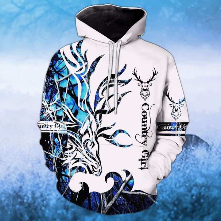 blue country girl on white for hunter all over printed hoodie