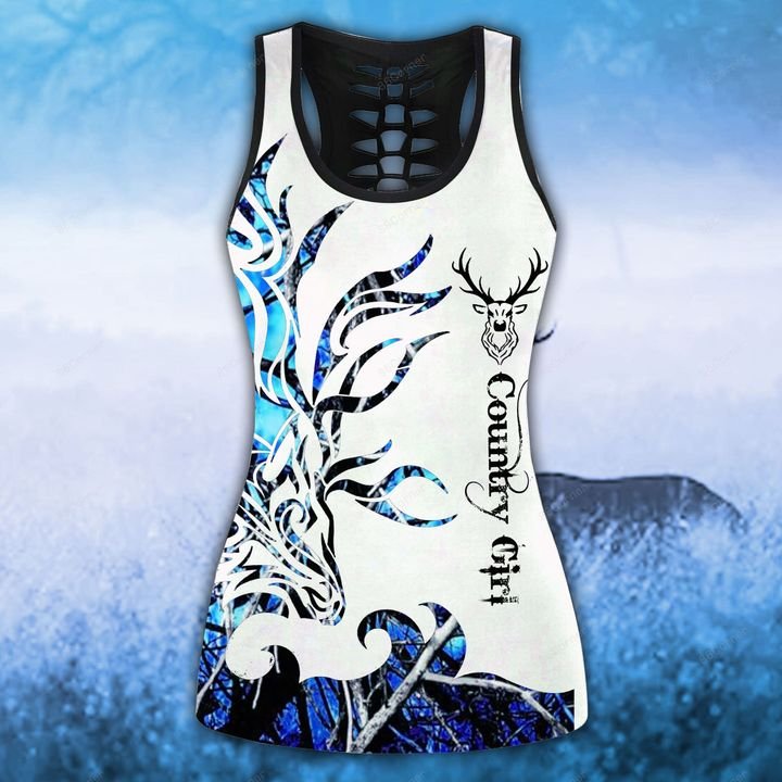 blue country girl on white for hunter all over printed tank top