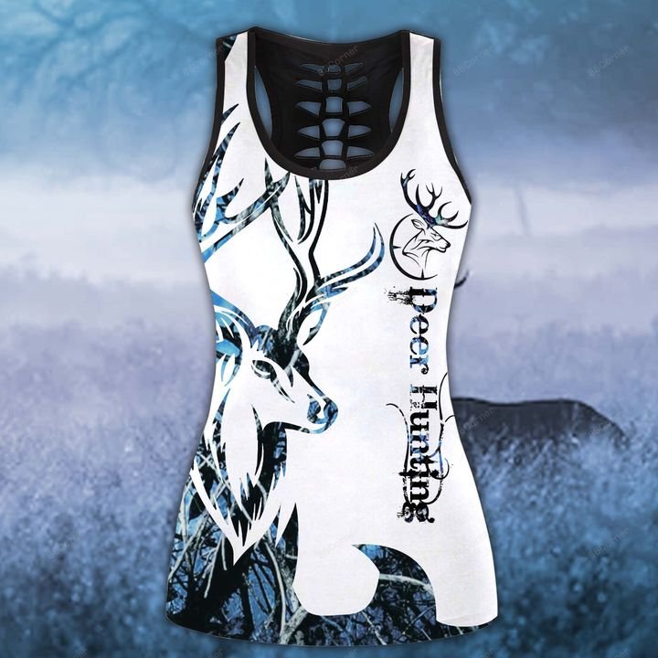 blue neon deer hunting for hunter all over printed tank top