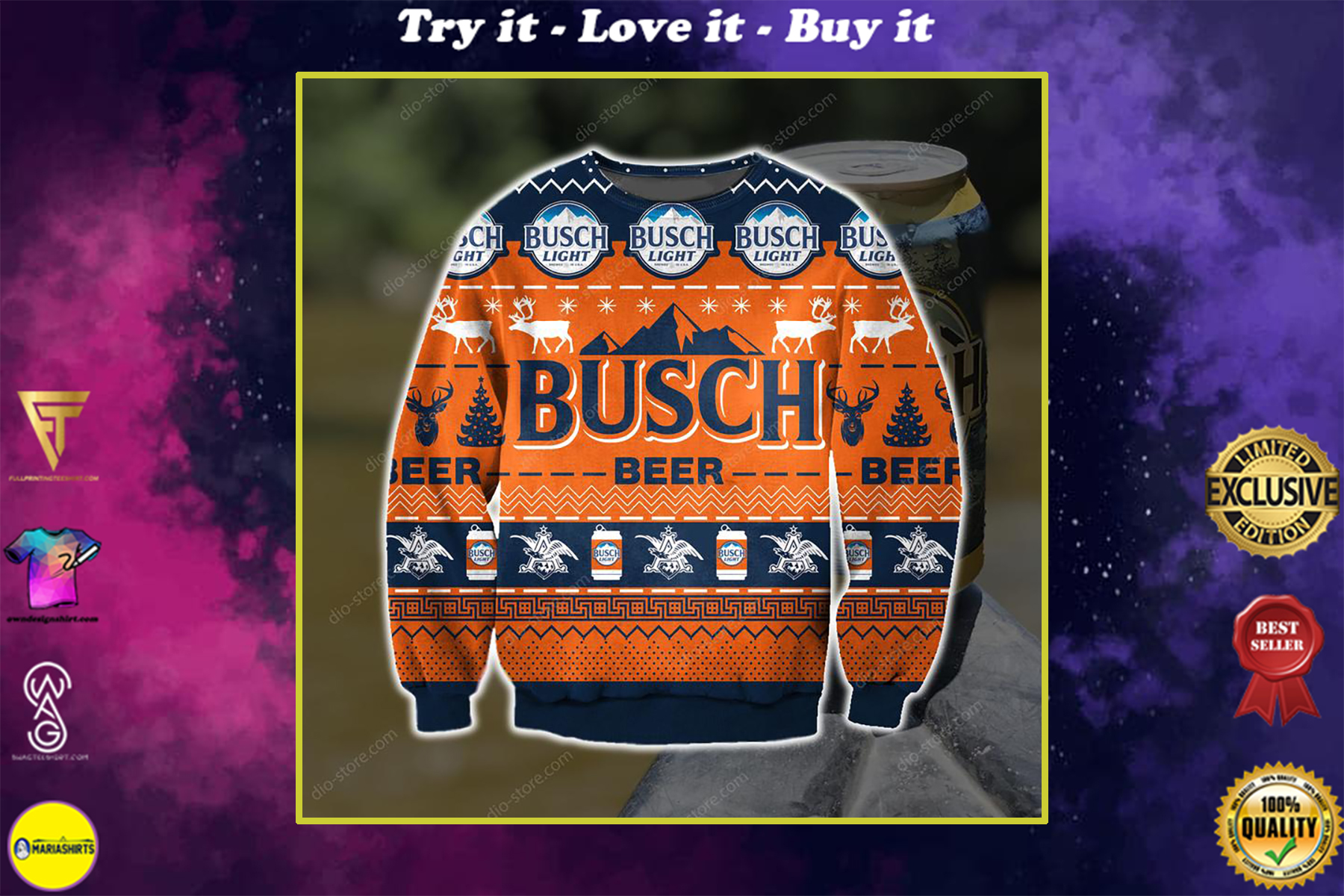 busch light busch beer full printing ugly christmas sweater