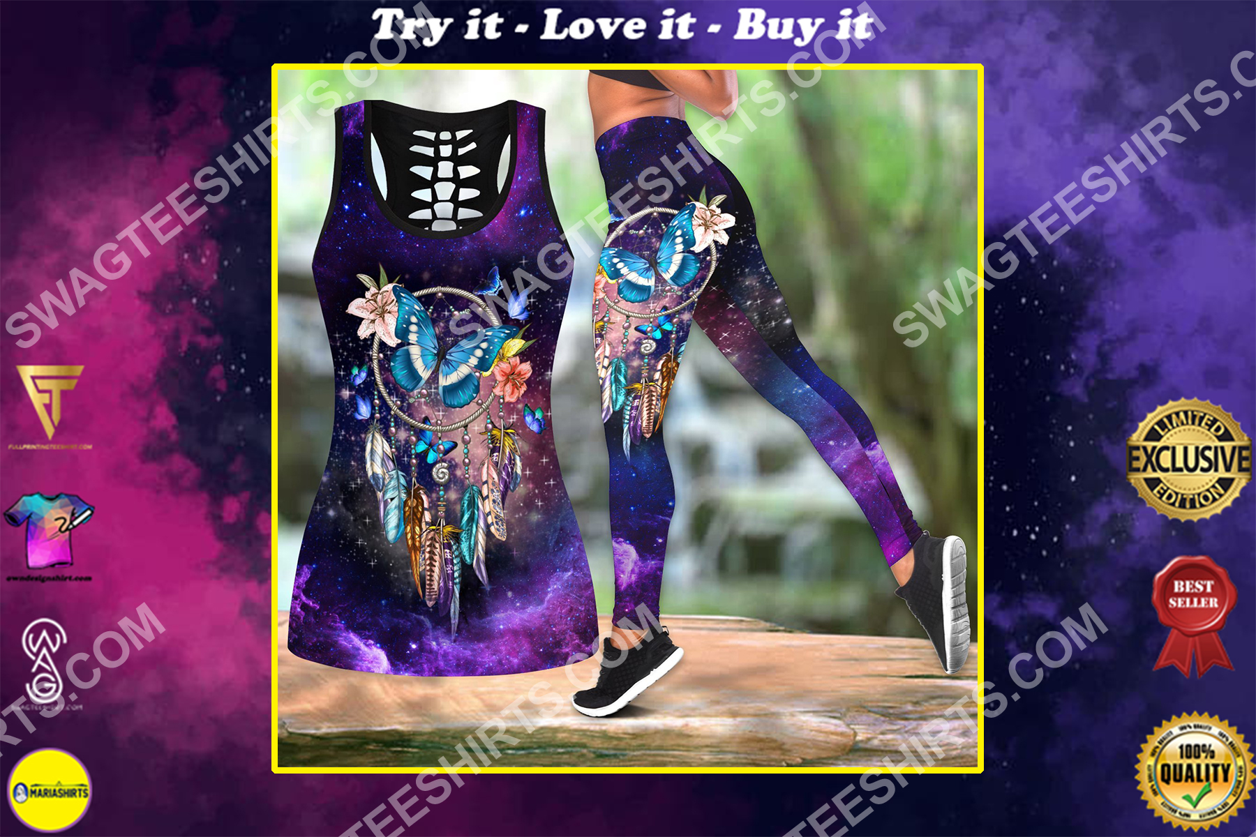 butterfly and dreamcatcher all over printed set sports outfit