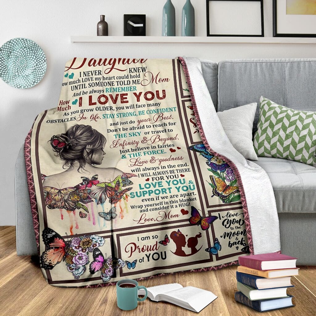 butterfly and girl to my daughter i am so proud of you full printing blanket 3
