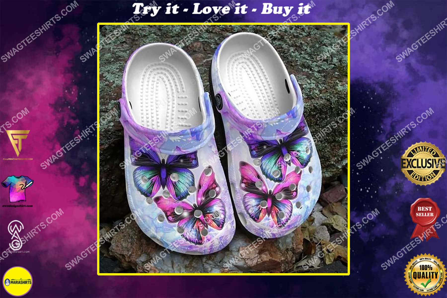 butterfly purple all over printed crocs crocband clog