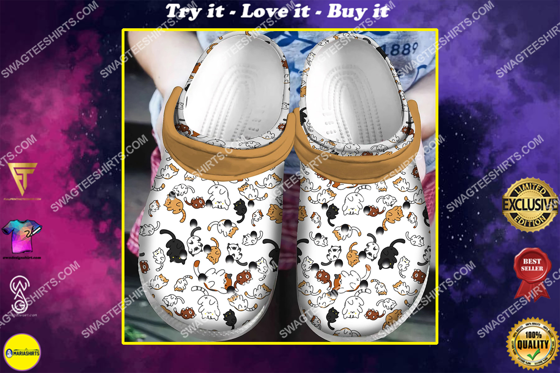 cat lover pattern all over printed crocs
