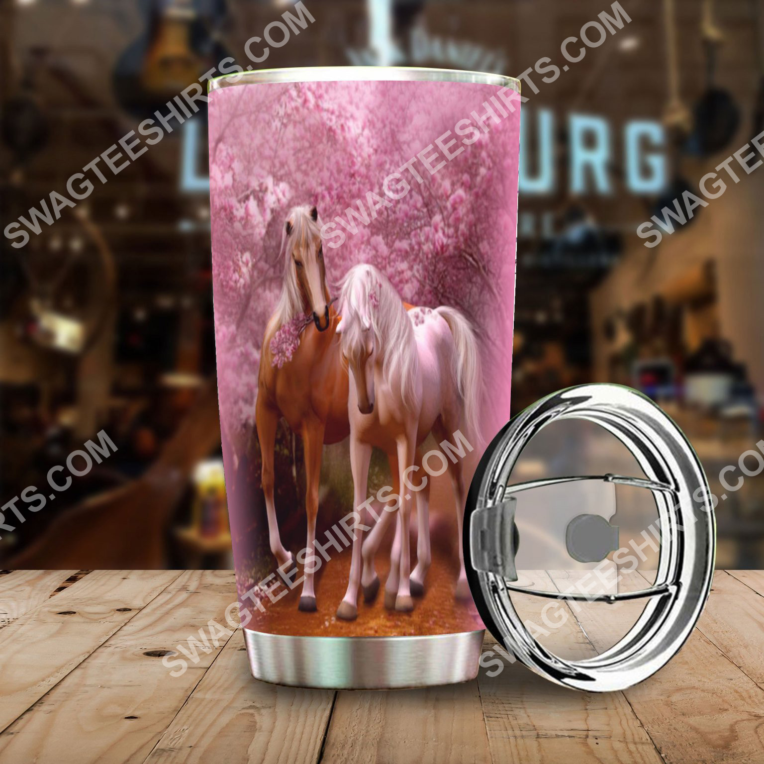 cherry blossoms horse all over printed stainless steel tumbler 2(1) - Copy