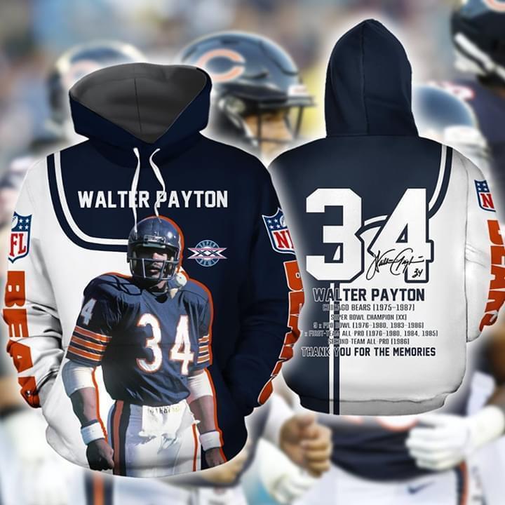 chicago bears walter payton signature thank you for memories full over printed hoodie 1