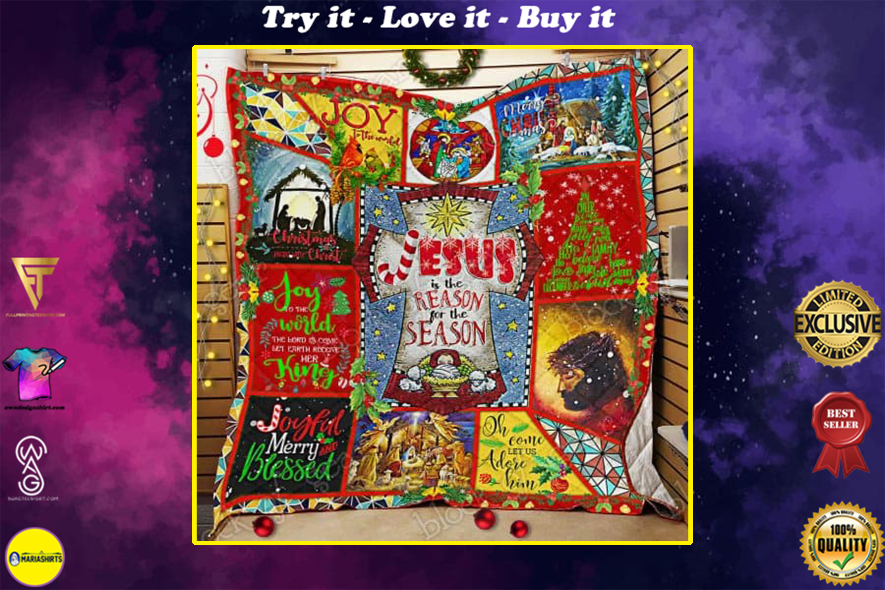 christmas begins with Christ Jesus is the reason for the season all over print quilt