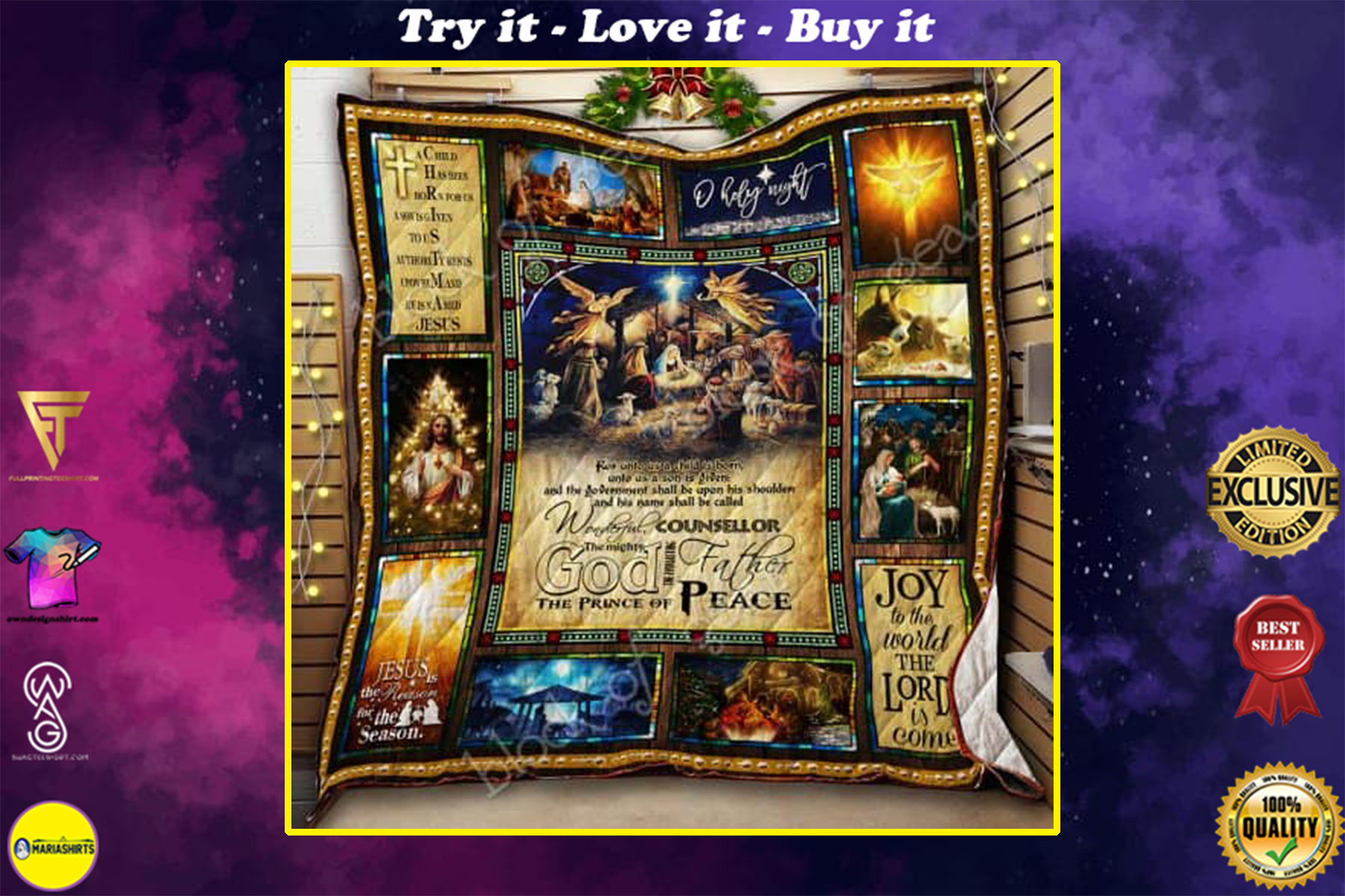 christmas joy to the world the Lord is come Jesus quilt