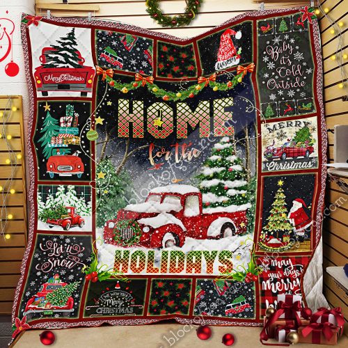christmas red truck home for the holiday all over print quilt 3