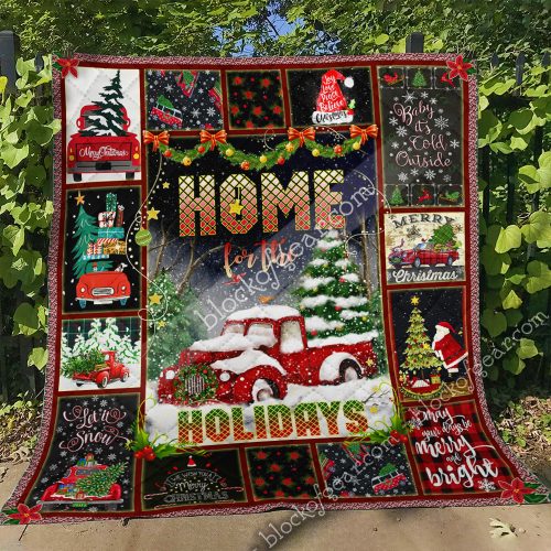 christmas red truck home for the holiday all over print quilt 4