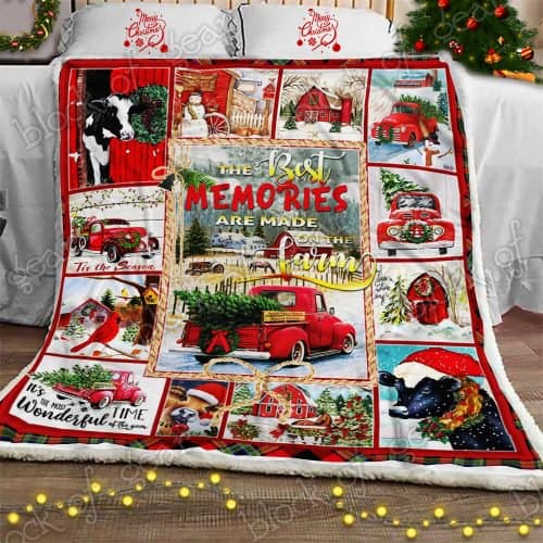 christmas red truck the best memories are made on the farm blanket 2