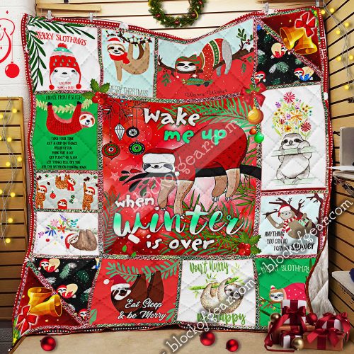 christmas sloth wake me up when winter is over all over print quilt 2