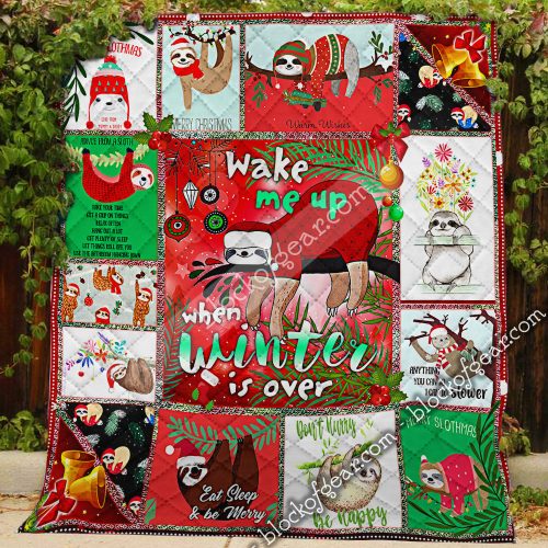 christmas sloth wake me up when winter is over all over print quilt 3
