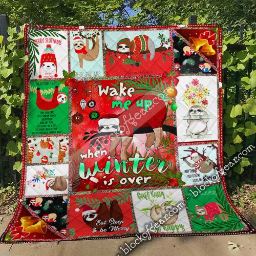 christmas sloth wake me up when winter is over all over print quilt 4