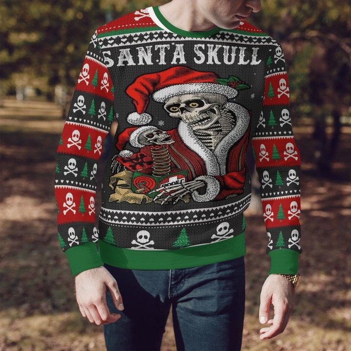christmas time and santa skull full printing sweater