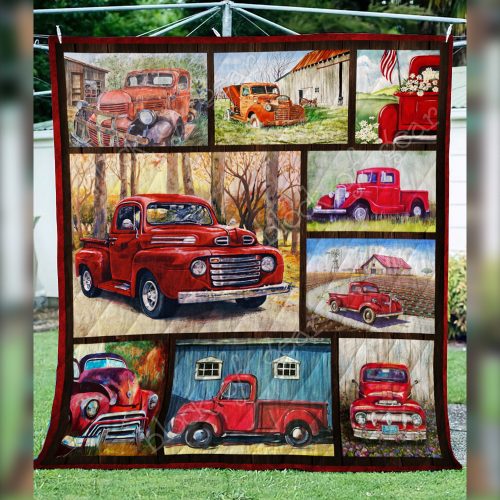 christmas time red pickup truck all over print quilt 4