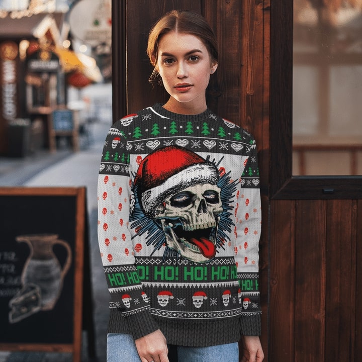 christmas time santa skull ho ho ho full printing sweater 1