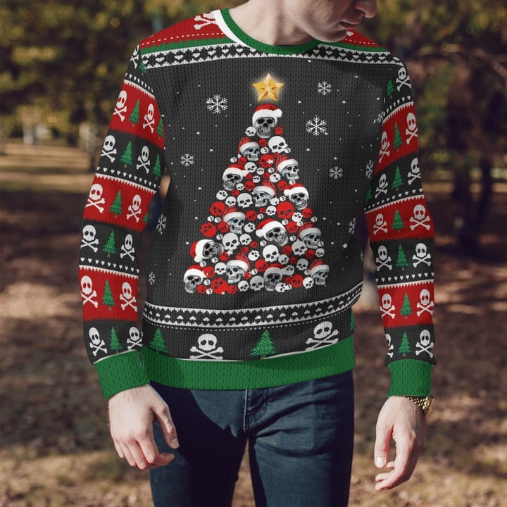 christmas time skull christmas tree full printing sweater 1
